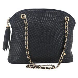 Authentic BALLY Quilted Chain Shoulder Bag Leather Black Gold